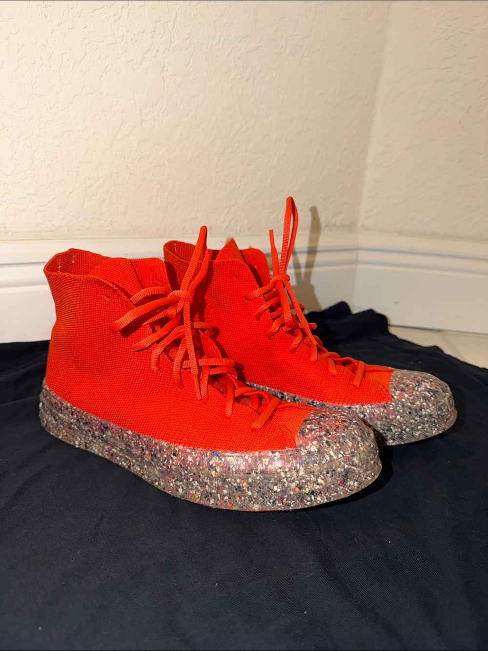 Converse Bright Orange High-Top Knit Sneakers with Recycled Speckled Sole
